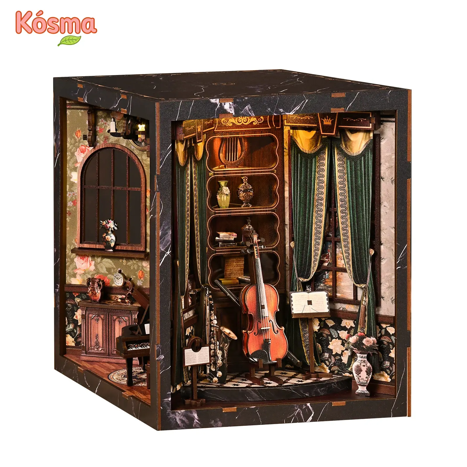 Kosma Adult DIY Wooden Book Nook Kit - Renaissance Style Hand-Assembled Toy with Wooden Parts, European Instrument Box Design, Ideal for House Decoration & Handcrafting Gifts, Diy Kit