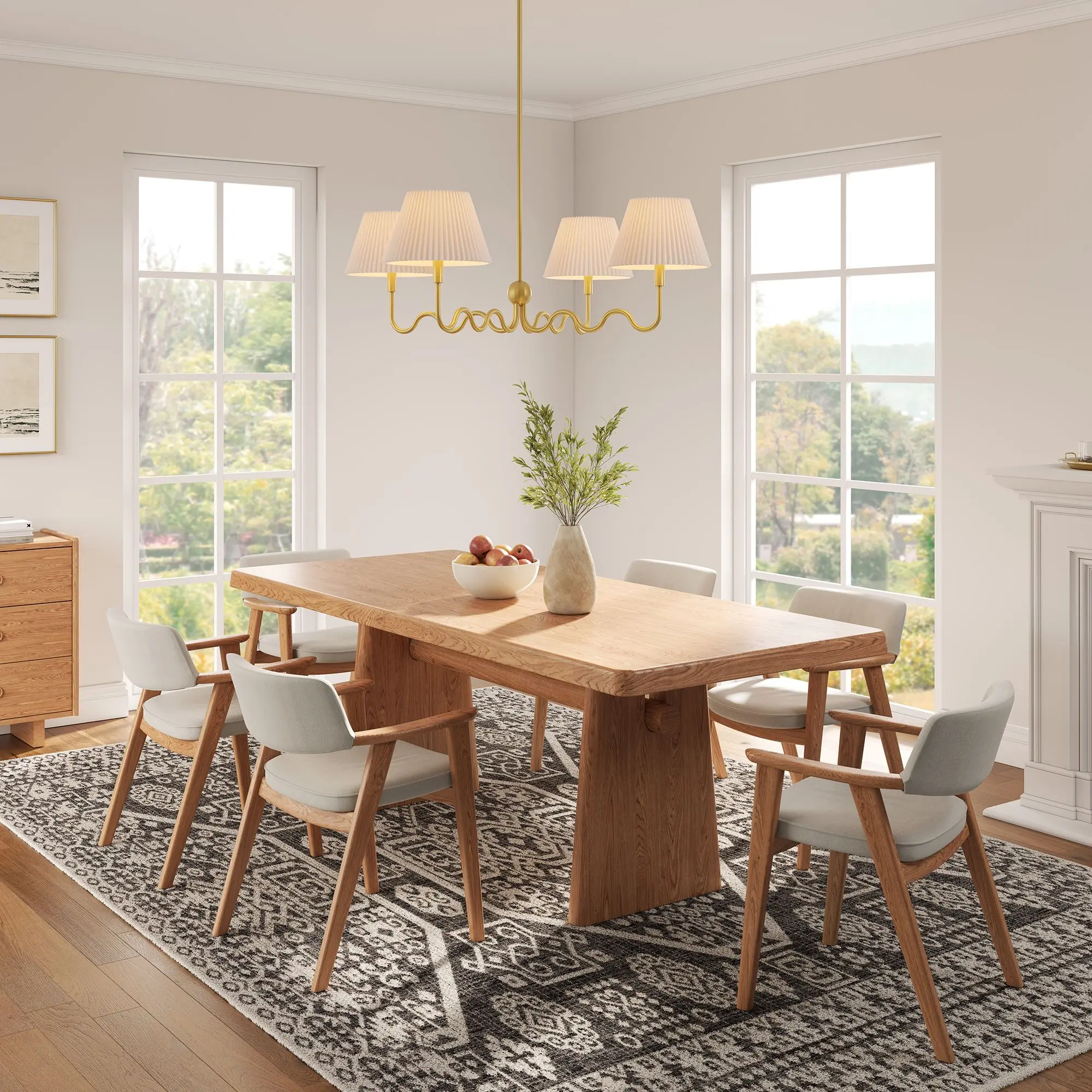 Wave Squiggle 4-Arm Pendant Light in Brass
