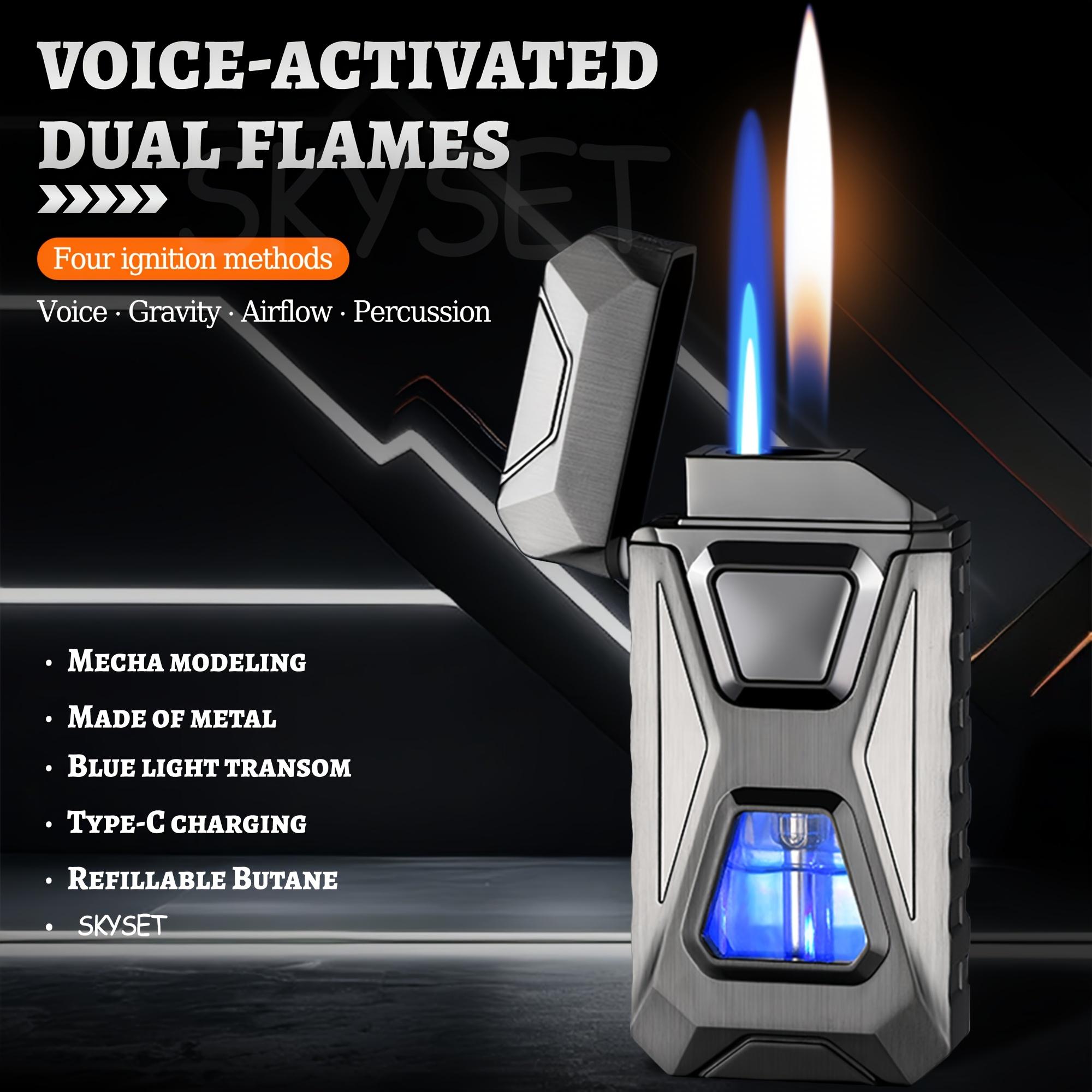 Rechargeable Type-C Butane Men's Lighter, Intelligent Voice Control Electronic Ignition, Stainless Steel Windproof Fast Charging Tool, Gift-Box Unboxing Gifts for Him Adult detail 1
