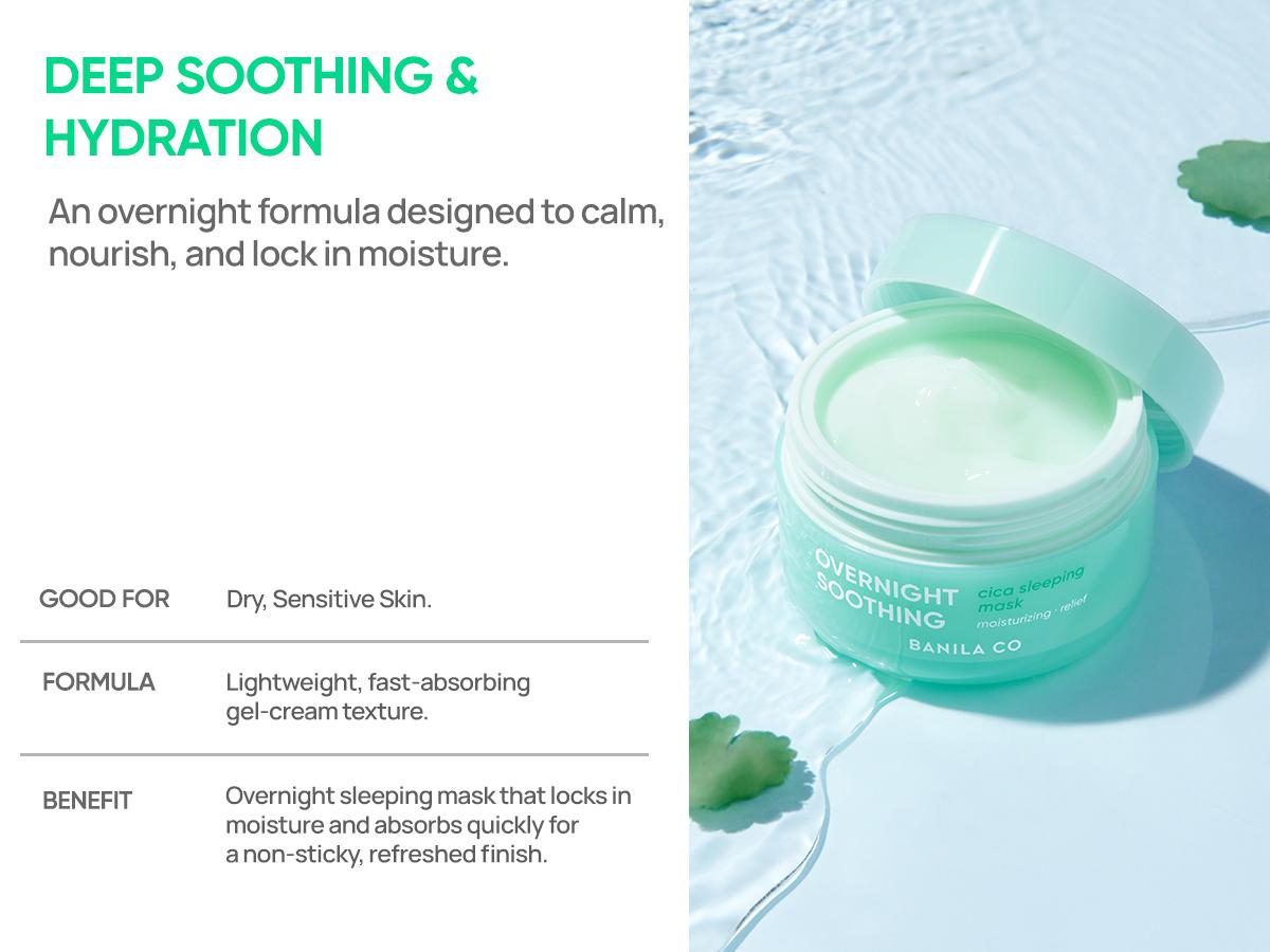 Banila Co Overnight Soothing Cica Sleeping Mask | Centella Asiatica Water for Calming Skin | Panthenol for Intense Hydration | Korean Facial Skincare Non-Comedogenic | Vegan | Gel Hydrating
