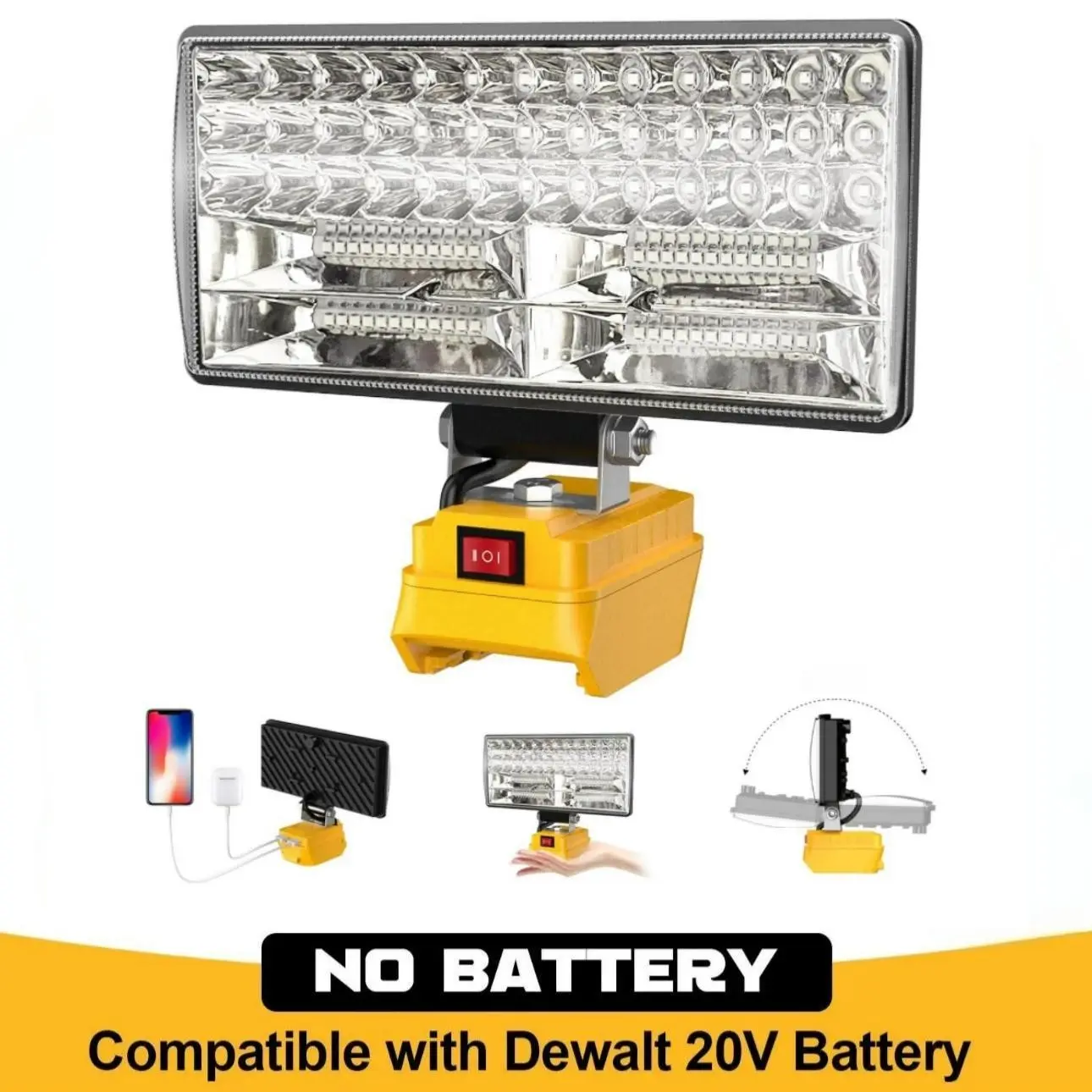 Cordless LED Work Light for Dewalt 20V Battery, 90W 5400LM LED Wide Beam Flood Light with USB Charging Ports, LED Light for Camping, Emergency, Workshop, Garage (Without Battery) High Lumens Flashlight Portable Working Lights Portable Flashlights