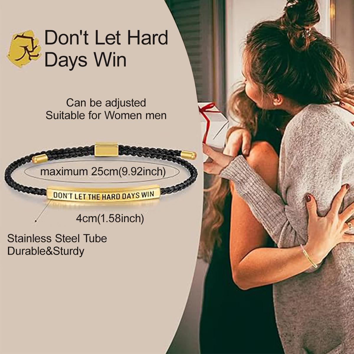 Don't Let The Hard Days Win Bracelet for Women Men Handmade Adjustable Cord Bracelet, Motivational Gift BraceletDaughter/Sister/Friend/Teen Jewelry Gift
