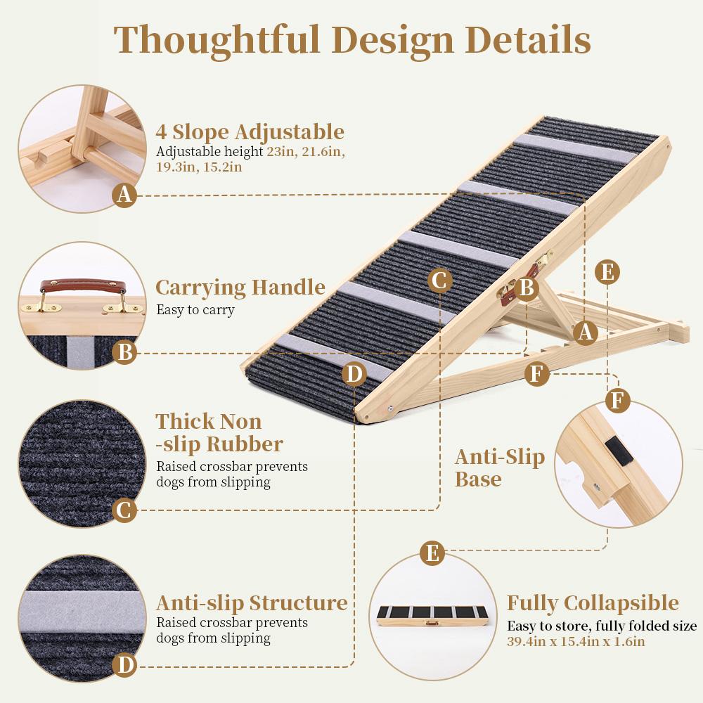 PetCozife Extra Wide Dog Ramp, Folding Wooden Pet Ramp for Bed, with 23" Long Ramp, Adjustable from 15.2" to 23", Adjustable Dog Ramp for Small, Large, Old Dogs & Cats, Suitable for Couch, Sofa, Car, Portable Stable Dog Pet Steps, Supports Up to 200lbs PetCozife Extra Wide Dog Ramp, Folding Wooden Pet Ramp for Bed, with 23" Long Ramp, Adjustable from 15.2" to 23", Adjustable Dog Ramp for Small, Large, Old Dogs & Cats, Suitable for Couch, Sofa, Car, Portable Stable Dog Pet Steps, Supports Up to 200lbs