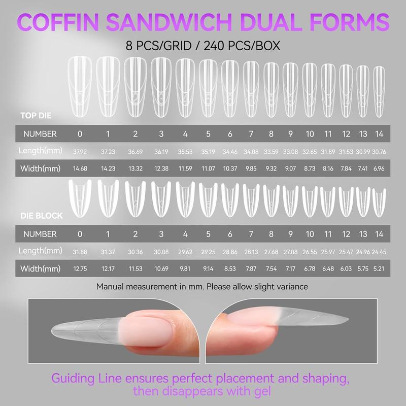 Salon-Perfect Sandwich Nail Forms at Home: Gelike EC Sandwich Dual Forms for Builder Gel - 2026 Nail Extension Mold No Gel Stacking - 240Pcs 15 Sizes for DIY Extensions Art - Almond Round