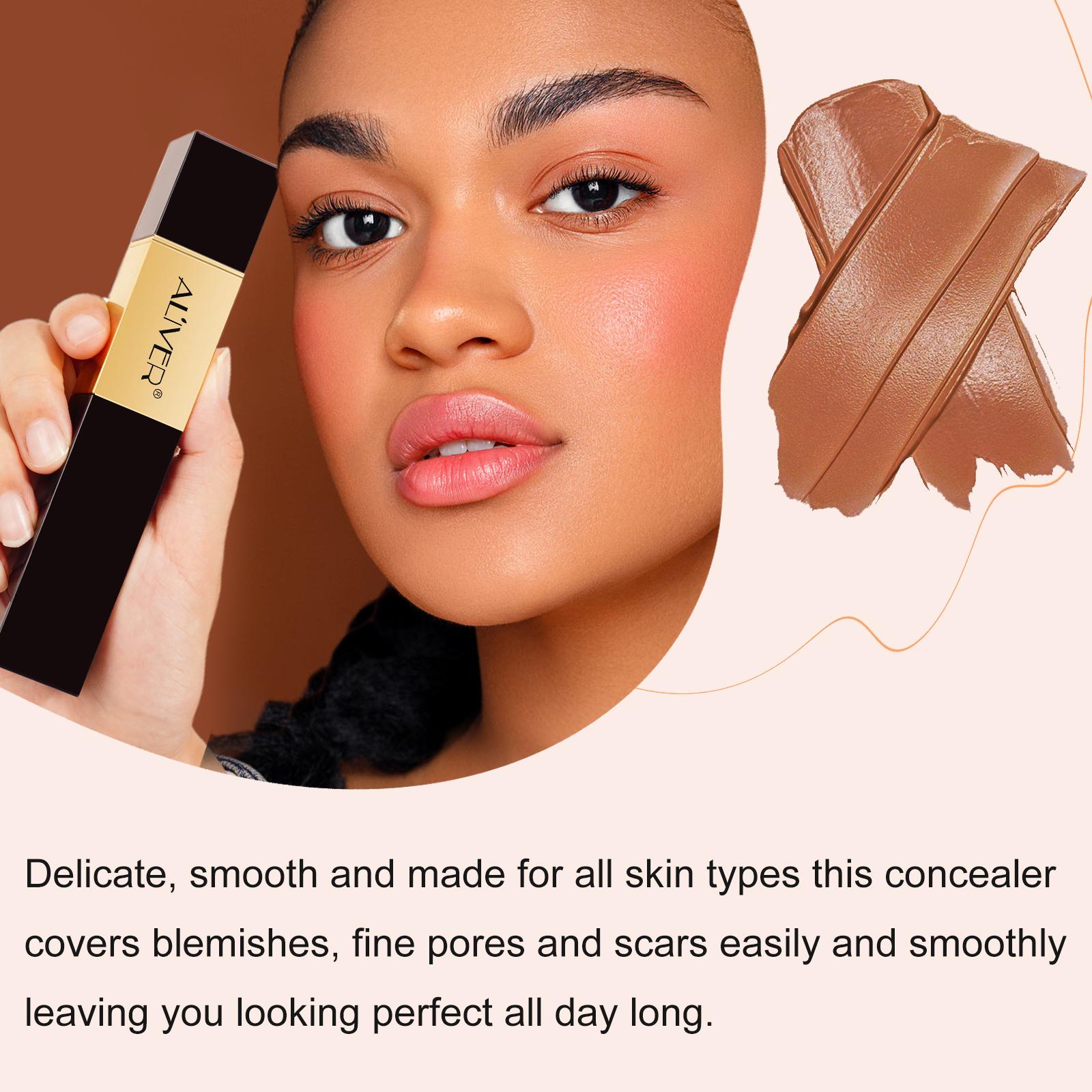 Aliver 2-in-1 Color Changing Concealer Stick with Cosmetic Brush, Brightening Long-Lasting Concealer for All Skin Types (Ivory/Natural Tan/Espresso) – Covers Acne, Doubles as Foundation
