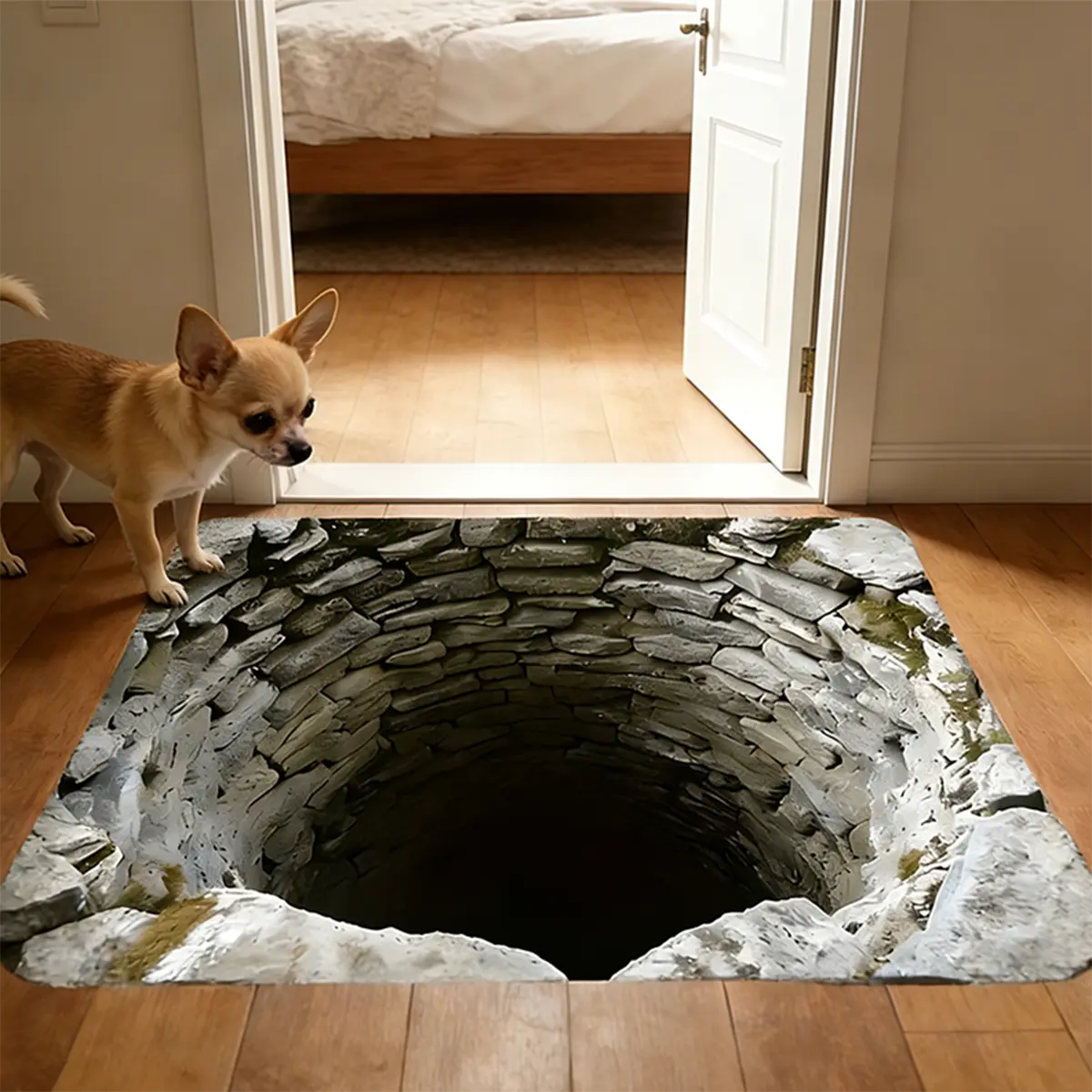 Non Slip Door Floor Mat 3D Optical Illusion Endless Abyss Rug for Entrance Bathroom Bedroom Living Room Interactive Visual Fun Decorative 60x40cm