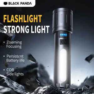 Black Panda Portable Flashlight 500 Lumens 500m Beam Mechanical Zoom 5 Modes USB Rechargeable Must Have for Hiking Camping