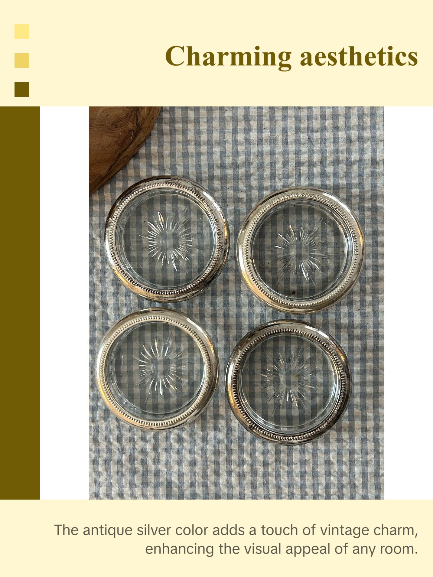 Antique Silver & Glass Coaster Set