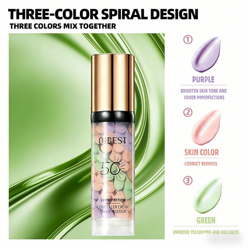 3-in-1 Color Correcting Facial Serum Moisturizing Primer SPF 50 PA++ Brightening Oil Control Refreshing Purple Pink Green Tones Boost Radiance Fast
