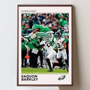 Saquon Barkley | NFL Hurdle Moment Wall Art | Philadelphia Eagles Action Poster | American Football Sports Print