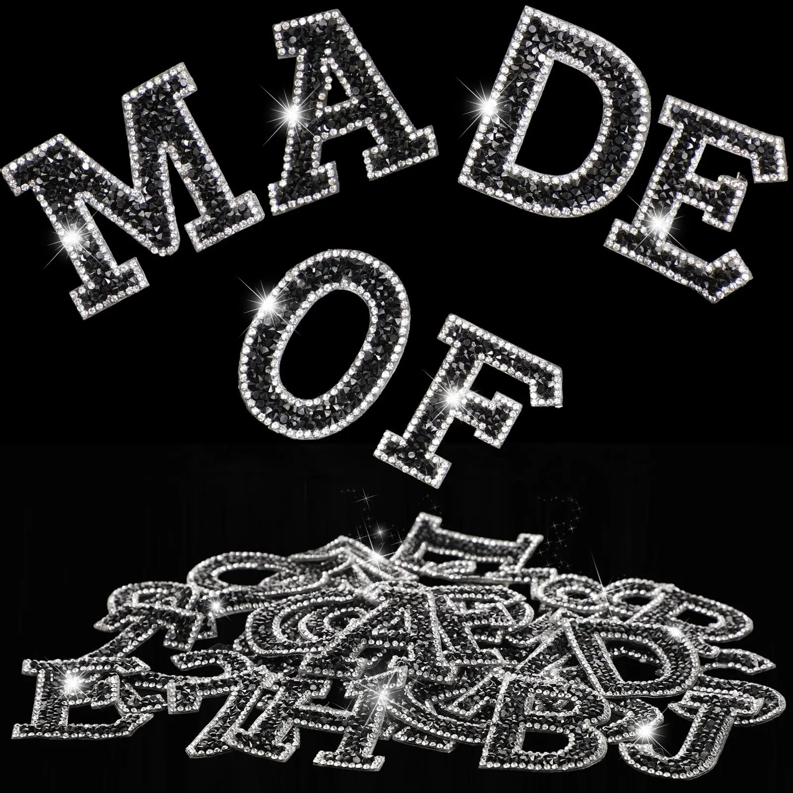 37 Pieces Rhinestone Letter Stickers Large Glitter Alphabet Crystal Number Self Adhesive Bling Iron On Letters For Art Crafts Clothing Diy Decors(black  White 1.97 Inch)