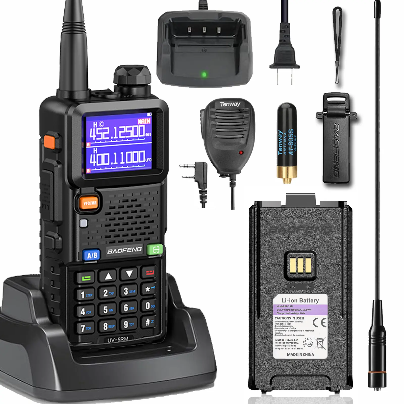 Baofeng UV-5RM 10W Multi-Band Handheld Ham Radio Rechargeable Walkie Talkie - 2-Way Radio with Audio, 2500mAh ABS Battery, USB-C Fast Charging, 5-mi Reach, 999 Channels, CHIRP Compatibility, Monitoring Function, Non-Waterproof for Adults, Rechargeable Wal