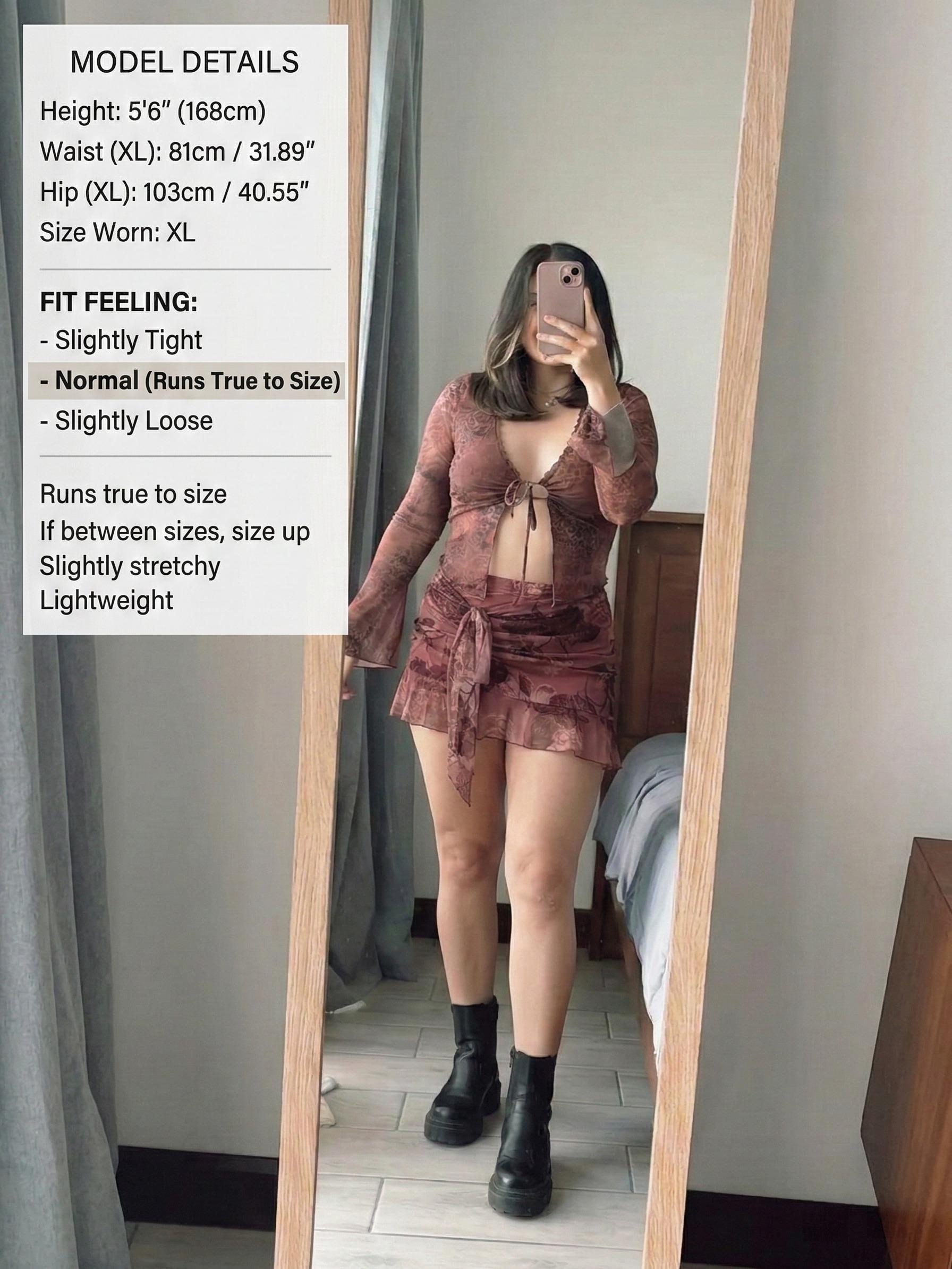 2026 Viral Maroon Floral Mesh Wrap Mini Skirt  Romantic Coquette Rose Print Skirt | Vintage Ruffle Hem Side Tie Skirt for Date Night & Vacation