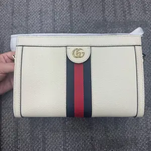 Pre-owned GUCCI Cowhide Shoulder Bags Ophidia White Calfskin Striped Web Shoulder Bag