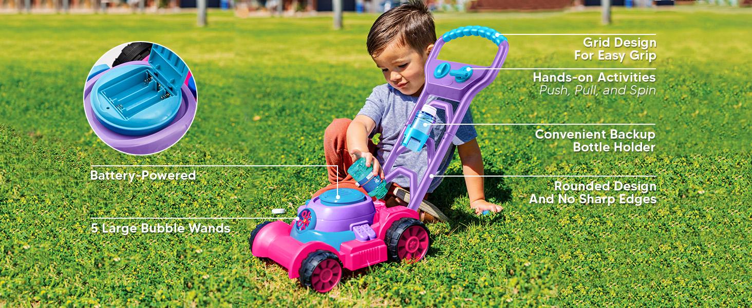 SLOOSH Bubble Lawn Mower Toddler Toys - Kids  Bubble Machine Summer Outdoor Push Toy Games, Backyard Garden Outside Play Toddlers Preschool Boys Girls Birthday Gifts Electric Dealsforyoudays