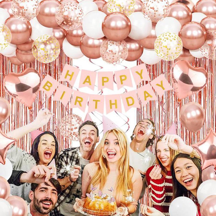 Elegant Birthday Balloon Decoration Set Stylish Blue Silver & Rose Gold Foil Curtain Heart Shaped & Confetti Balloons for Boyfriend’s Surprise Summer Parties & Baby Showers