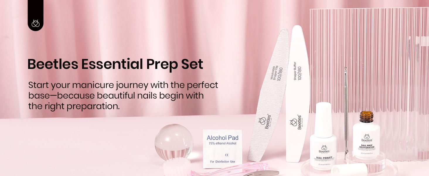 Beetles Nail Prep Kit Nail Dehydrator and Primer Nail Care Tool Kit 20ml Large Capacity Acid-Free & Hema-Free Dehydrate Bond Primer with Manicure Tools for Acrylic Nail Gifts for Women