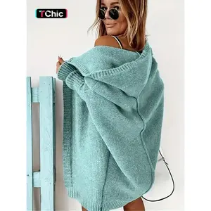 Women's Plain Drop Shoulder Hooded Cardigan Without Top, Casual Long Sleeve Open Front Knitwear for Daily Outdoor Wear, Women Knitwear