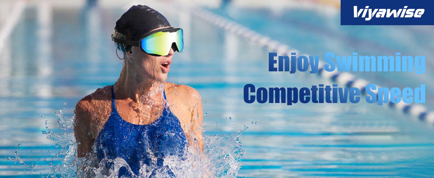 Viyawise Swim Goggles for Adults & Kids - Anti-Fog Full-Coverage, 3-Color UV Lens, Waterproof Earplugs & Nose Clip, Fit Outdoorfun