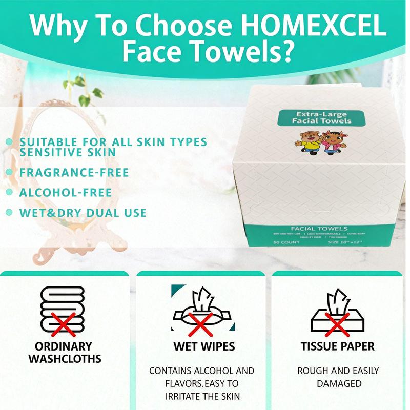 Extra Large Size Face Cleaning Towel (Single Use, Super Absorbent, Low Allergenicity and Soft) - Makeup Removal Towel, Caring for Your Skin, Giving You a Fresh and Luminous Look, Hygienic Towel, Suitable for All Skin Types Napkin