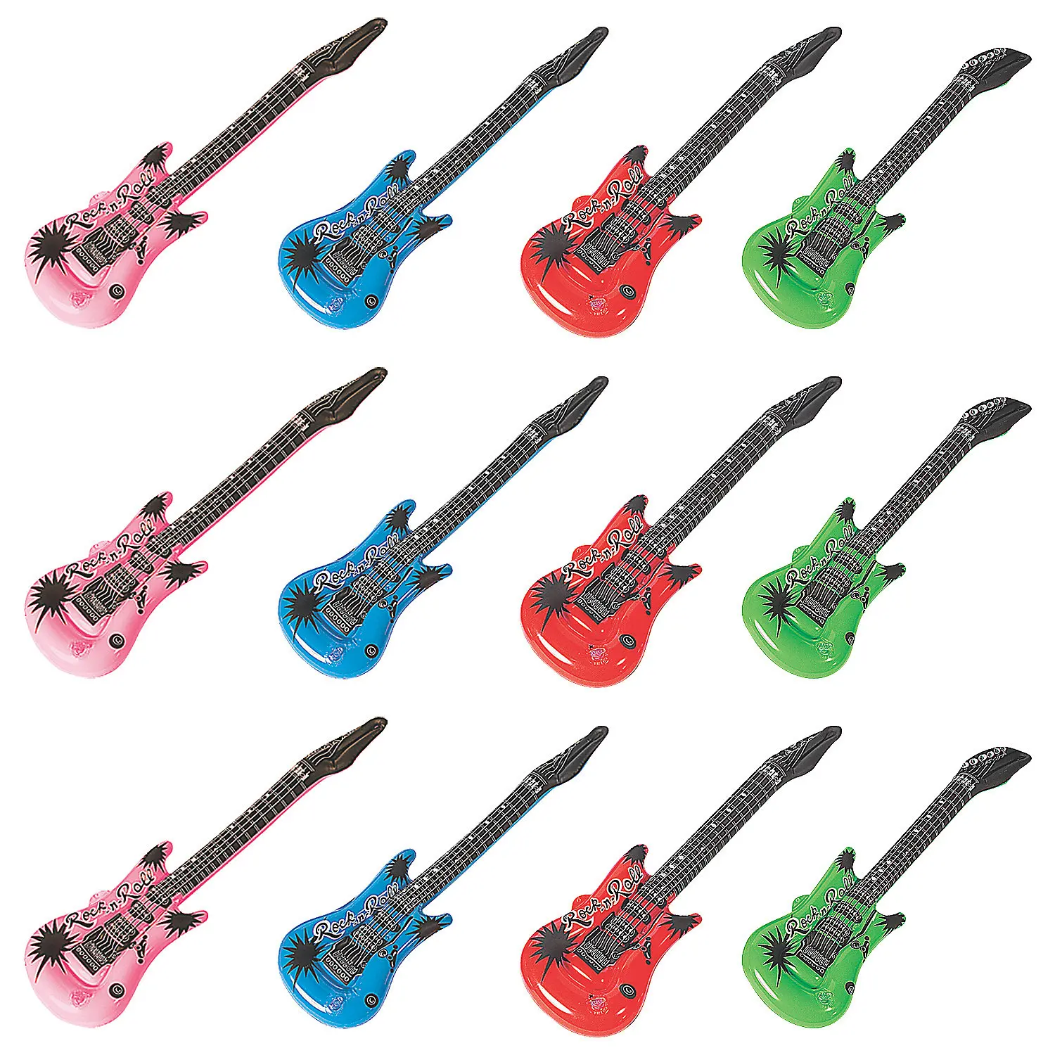 Colorful Inflatable Guitars (12-Pack, 22 in) - Rock 'n' Roll Vinyl Kids' Toys, Party Favors, Photo Booth Props for Sports & Outdoor Boating Accessories, 22 Inches, Fun Party Favors, Great For Kids, Birthday Party, Decoration