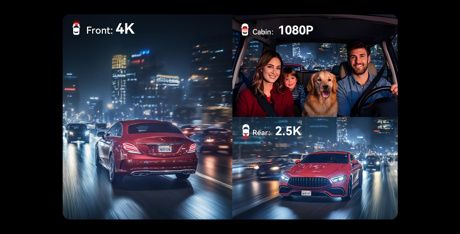 REDTIGER F17 Elite 4K 3-Channel Dash Cam with STARVIS 2 IMX678 & IMX675, 128GB Card, Full Night Color, 4K+2.5K+1080P Front Rear Inside, Touch Screen, Voice Control, 5GHz WiFi 6, GPS, HDR, Parking Mode, 24 Hours Recording - Car Camera Holiday Haul