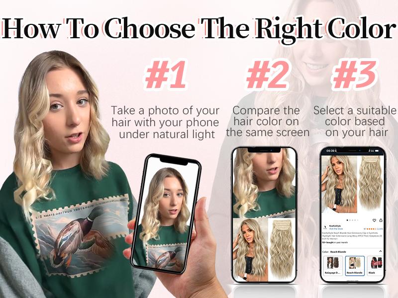 [KooKaStyle] Beach Blonde Hair Extensions Clip in Synthetic Highlight Hair Extensions Long Wavy 4PCS Thick Hairpieces 20 Inch for Women