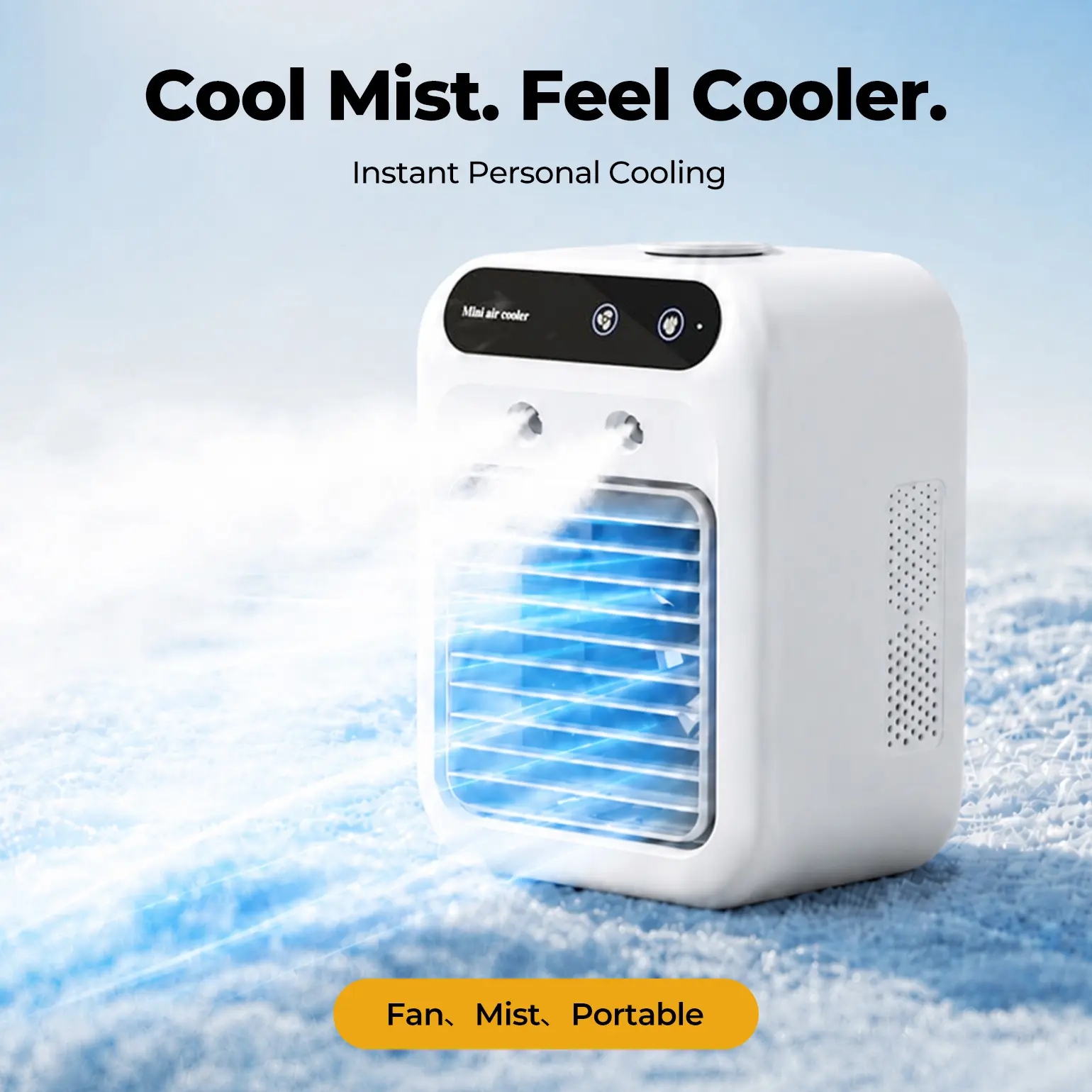 BougeRV Wireless Compact Water-Cooled Desk Fan, Rechargeable 3-in-1 Evaporative Air Cooler with 2 Mist Speeds, Large Water Tank, Quiet Operation, Long Battery Life, USB-C Charging, for Camping, Desk, Stay Cool, 6.46*8.43*4.49in