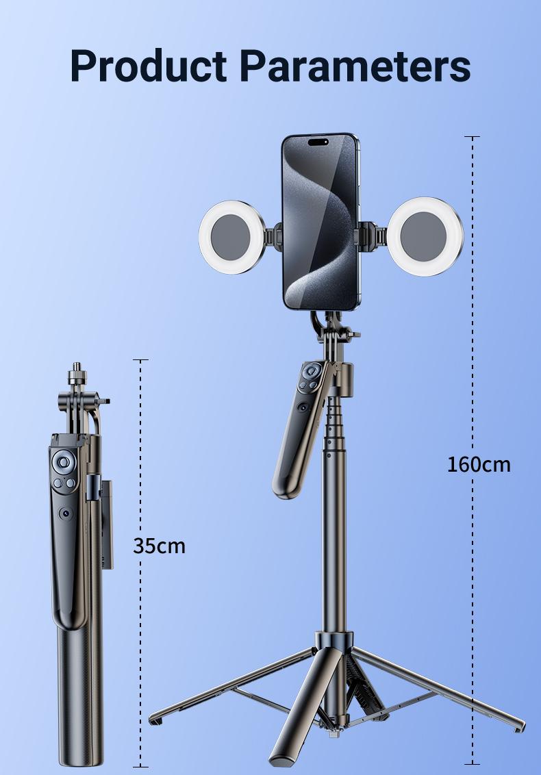 NEW 360-Rotatable Selfie Stick Tripod,Rechargeable Smart Face Tracking Tripod With 2 Fill Light, Auto Face Tracking Phone Holder for Vlog, Live Streaming,Smartphone Camera Accessories New Selfie Stick  face tracking  tripod