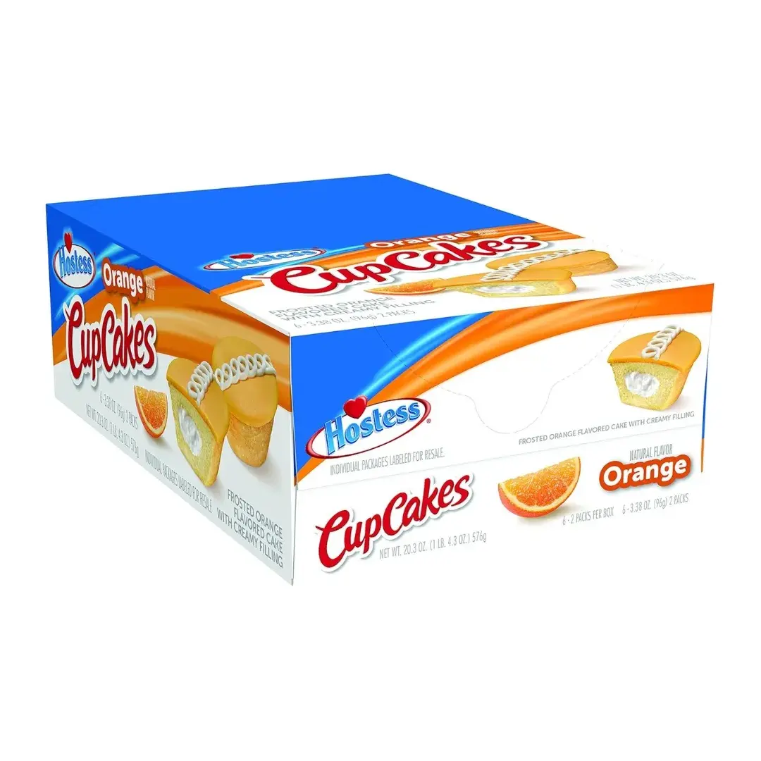 Hostess Orange Cupcakes - 6-Count, 3.38 oz Ambient Snack Cake, Classic Bakery Favorite with Soft Texture, Citrus Burst Flavor, Natural Ingredients, Sunflower Oil, Palm Oil, Baking Soda, Contains Dairy