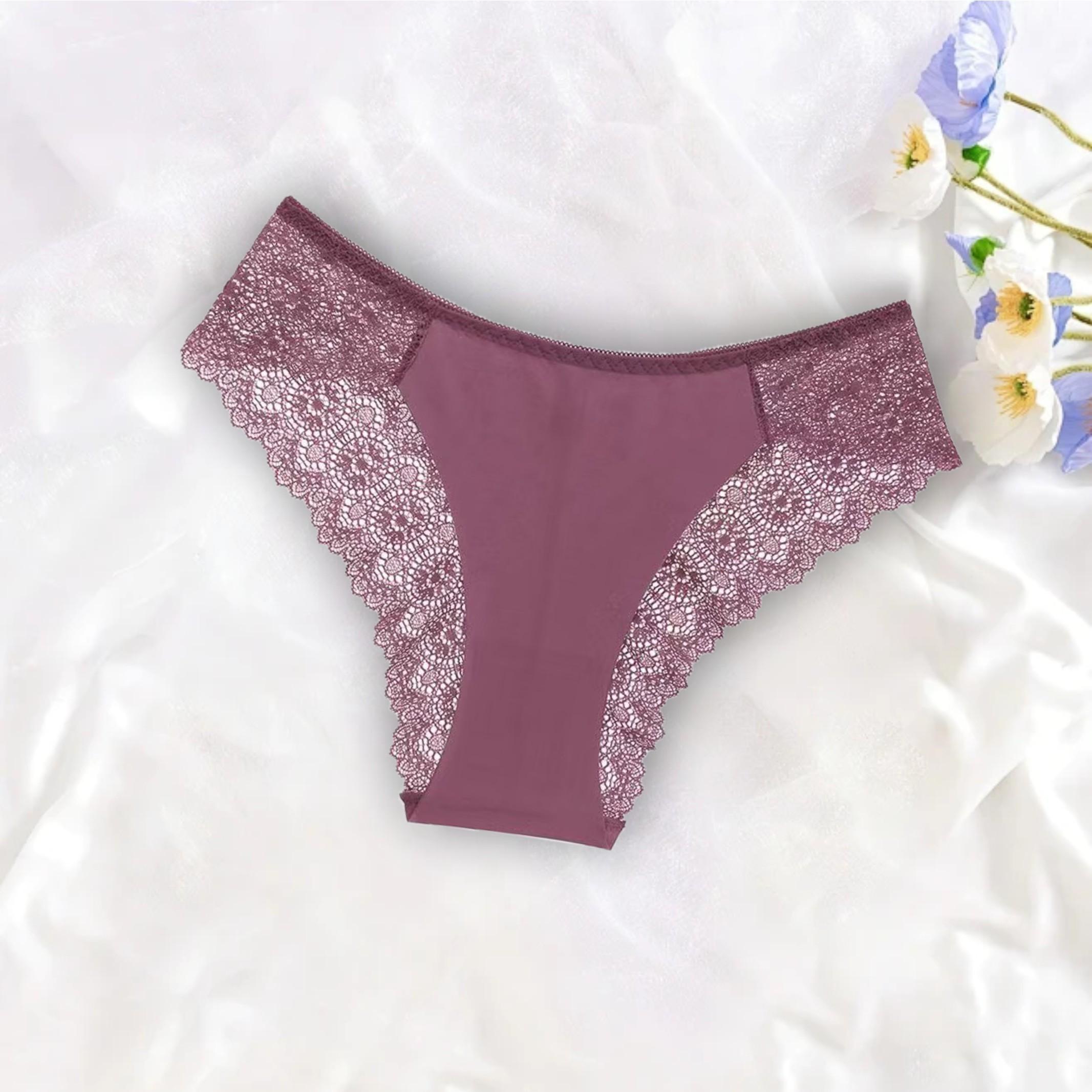 SeamlessLace Women's 6 PCS Contrast Lace Panty Set Assorted Colors Basic Minimalist Cotton Bikini Briefs Comfortable Everyday Lingerie Elegance Pieces Suit Style Elegant Underwear Thongs Period Underwear Womenswear Chic Cute