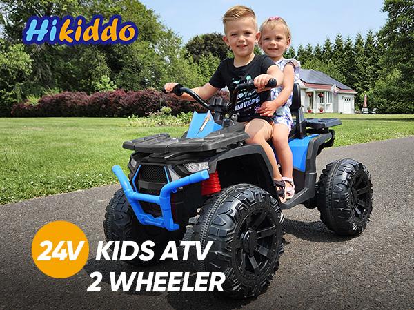 Hikiddo Kids ATV 4-Wheeler with 2 Seater, 24V Ride on Toy for Big Kids , 400W Motor, Bluetooth