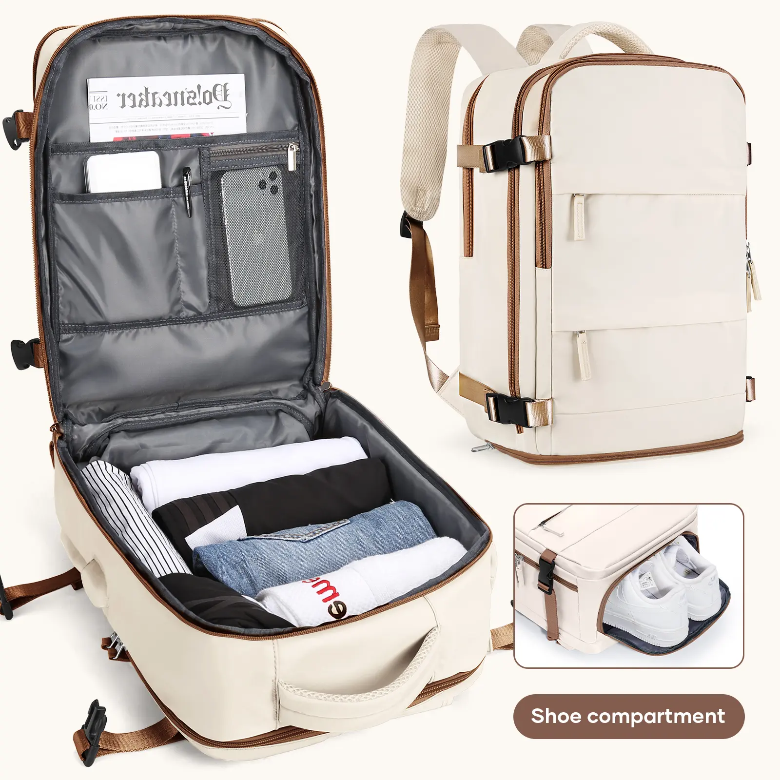 COOWOZ Expandable Anti-Theft Travel Backpack, 2026 Casual Large Capacity Airport Approved Travel Backpack For Women/Men,Personal item Carry On Airback Backpack 40x20x25cm,School Backpack For Airplane With Laptop Compartment