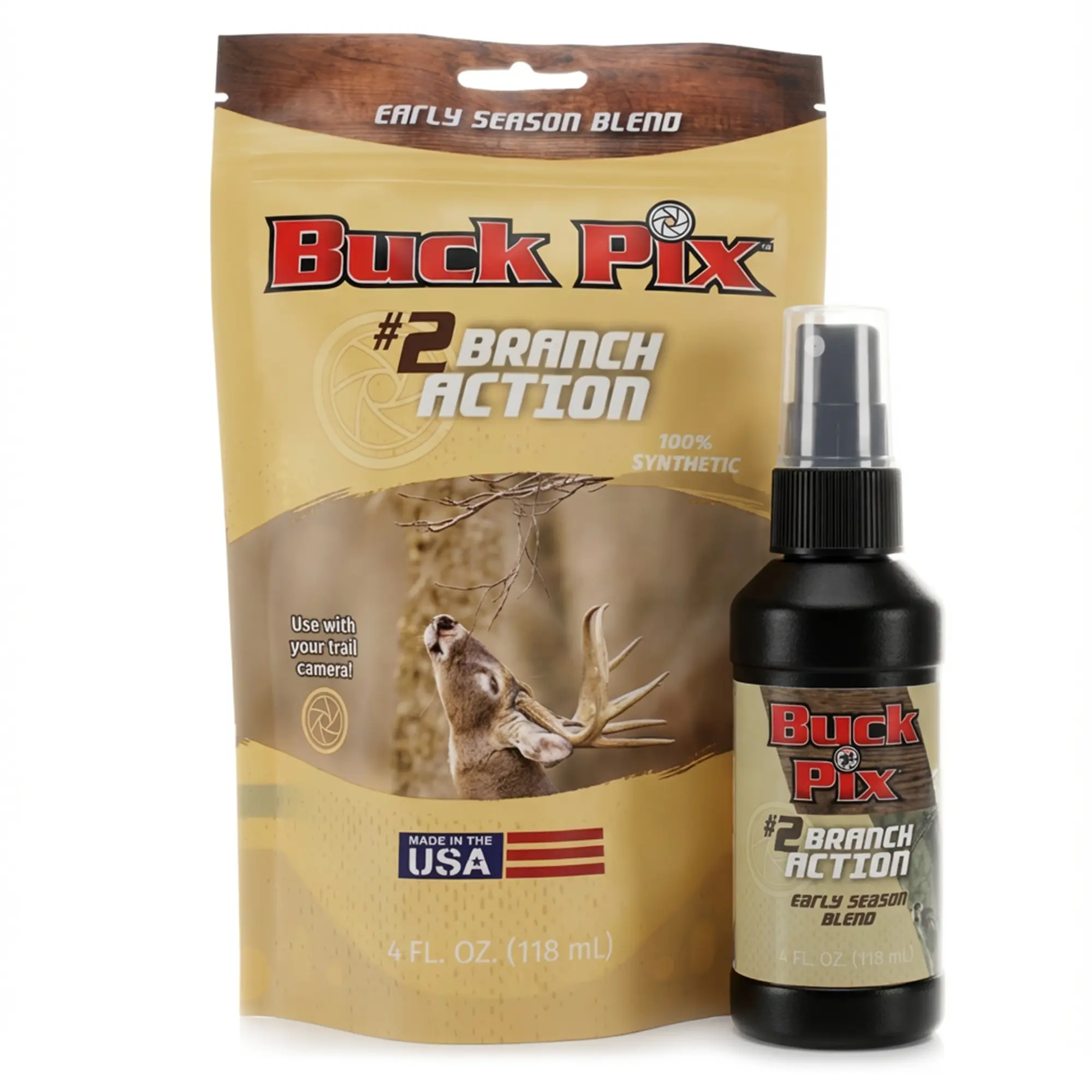 Buck Pix #2 Branch Action Fishing Bottle, 4oz Synthetic Scented Fragrance for Early Season Deer Attraction with Long-Lasting Freshness