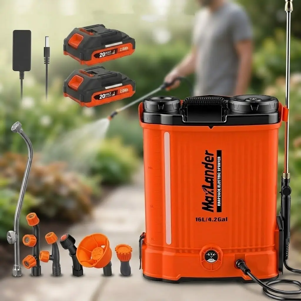 MAXLANDER 4.2 Gal Electric Backpack Sprayer, 2 x 20V Batteries, 90 PSI High Pressure, 6 Spray Patterns for Effortless Garden Watering (Tools & Hardware, Garden Cleaning Tools), 4.2 Gal Cap., Backpack Type, Outdoor