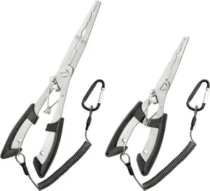 2PCS Stainless Steel Fishing Pliers with Lanyard, HIA Needle Nose Pliers Fishing Hook Remover, Great for Saltwater and Freshwater