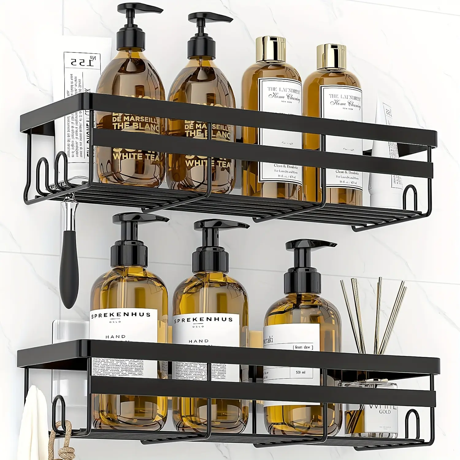 Stainless Steel Shower Caddy 2-Pack, Rustproof Adhesive Bathroom Shelves, No-Drill Organizer for Bathroom, Bathtub Room, Kitchen