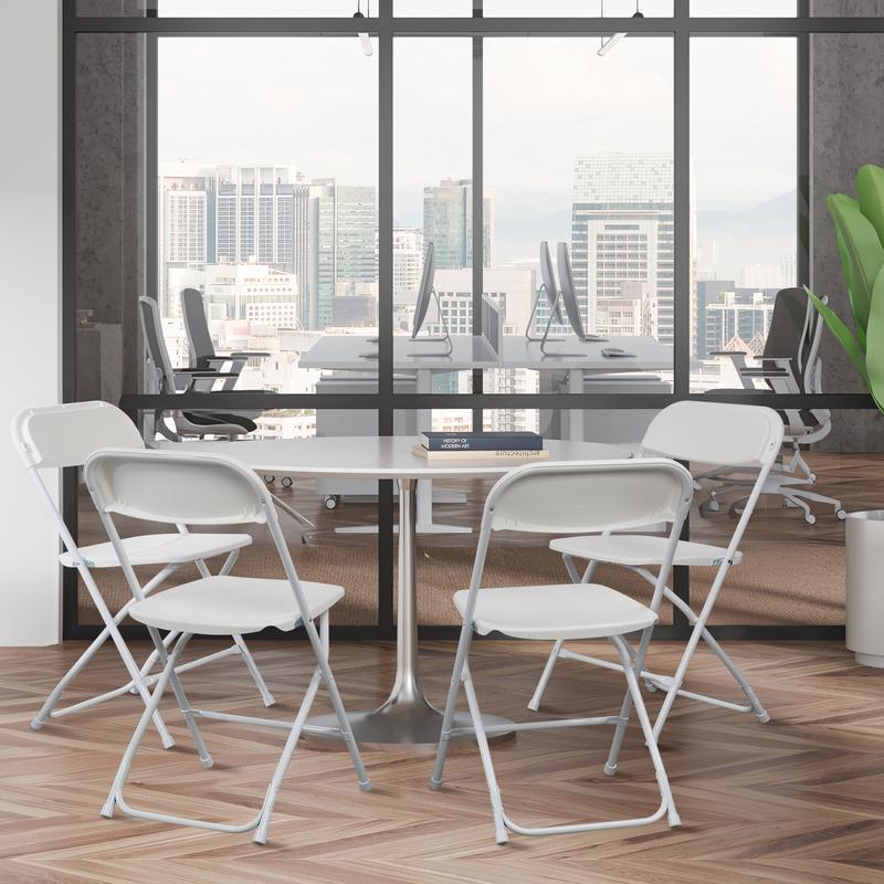 Karlhome 4/6/10 Folding Chairs, White & Black, Steel Frame, 350lb Capacity, Available in 4/6/10 packs for indoor/outdoor events, weddings, parties, gathering