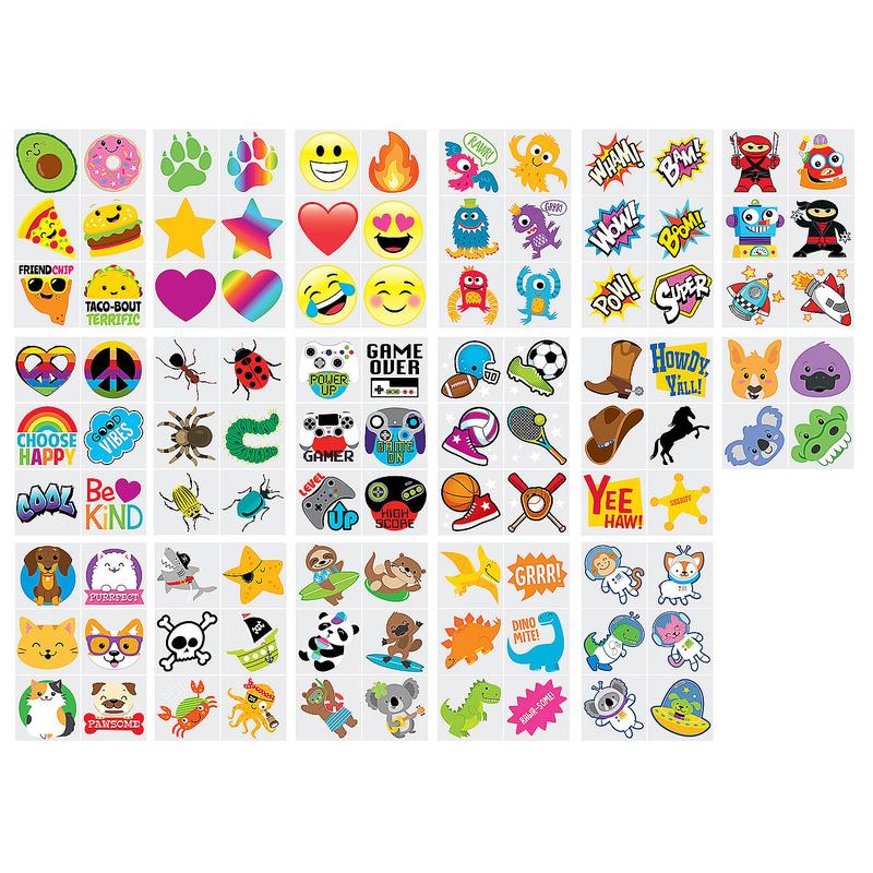 1 1/4" - 2" Mega Bulk 1500 Pcs. Temporary Tattoos Assortment