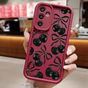 Black Cherry Soft Silicone Phone Case For Galaxy S26Ultra/S25Edge/S24fe/S23/S22/S21Plus/A13/A14/A15/A16/A17/A33/A34/A35/A36/A52/A53/A54/NOTE20 Drop Protection|Full Camera Protection|Anti-Scratch|Non-Slip|Perfect Birthday Gift for Her