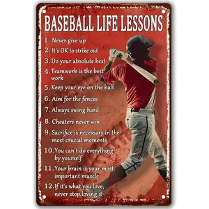 Vintage Baseball Tin Sign Vintage Baseball Decoration Boys Room Baseball Life Course Metal Sign Inspirational Exercise Baseball Sports Poster Boys Bedroom Never Give Up Wall Art Decoration Personalized Can Be Customized With Your Own Design