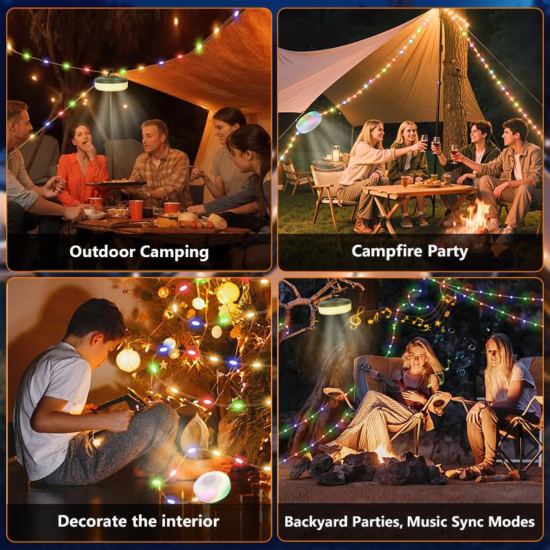 Christmas Gift RGB Bluetooth Speaker Camping String Lights LED 7 Lighting Modes Portable Outdoor Speaker Wireless Stereo Sound for Outdoor Halloween Parties Camping Indoor Decorations Music Audio