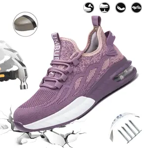 Women's Safety Shoes Anti-Smash Steel Toe Anti-Puncture Kevlar Fashion Purple Lightweight Breathable Ladies Work Shoes Four Seasons Safety Boots with Vandal-Proof Steel Head and NOM-113 Compliance