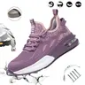 Women's Safety Shoes, Purple Fashion Work Shoes with Anti-Smash Steel Toe, Anti-Puncture Kevlar, Lightweight Breathable Design, 4-Season Wear, Vandal-Resistant Toe Cap