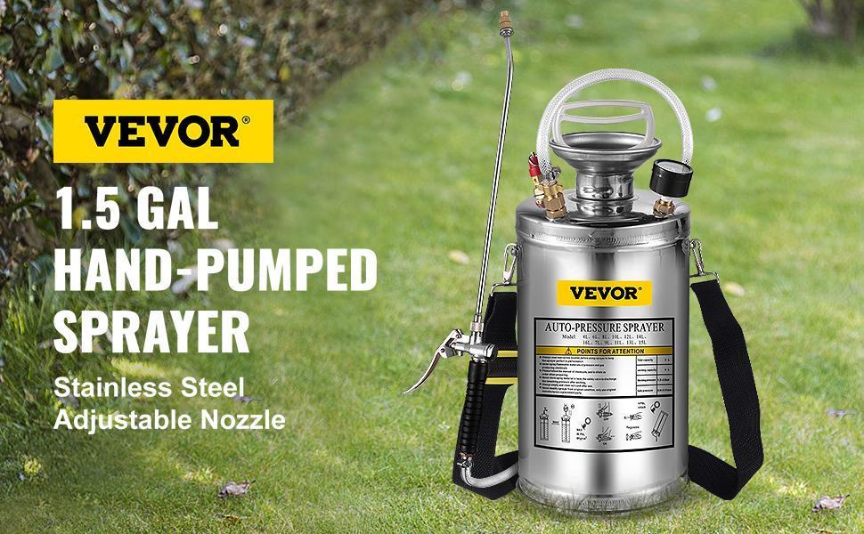 VEVOR Stainless Steel Sprayer, TikTokShopBlackFriday, Set with Wand& Handle& Reinforced Hose, Hand Pump Sprayer with Pressure Gauge&Safety Valve, Adjustable Nozzle Suitable for Gardening& Sanitizing