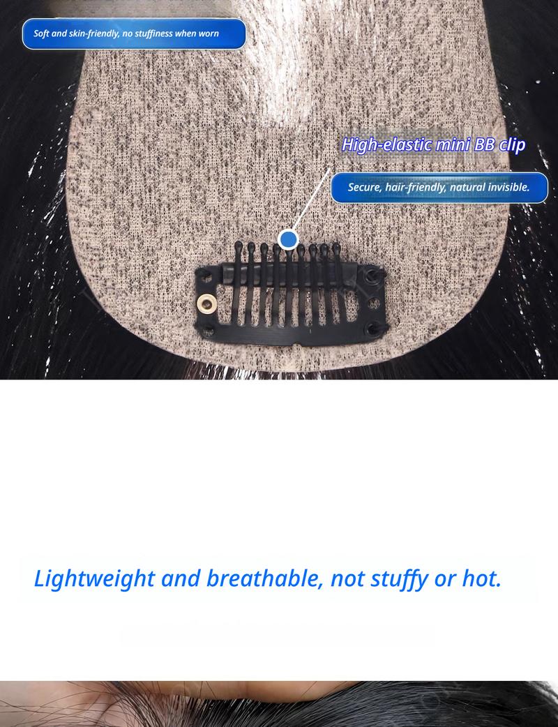 7x11cm V-shaped frontal hairpiece Women's real hair, fully hand-woven, thin bangs.Invisible, seamless, natural, and comfortable.Increase hair volume and cover up thinning hair.Become younger and more stylish.