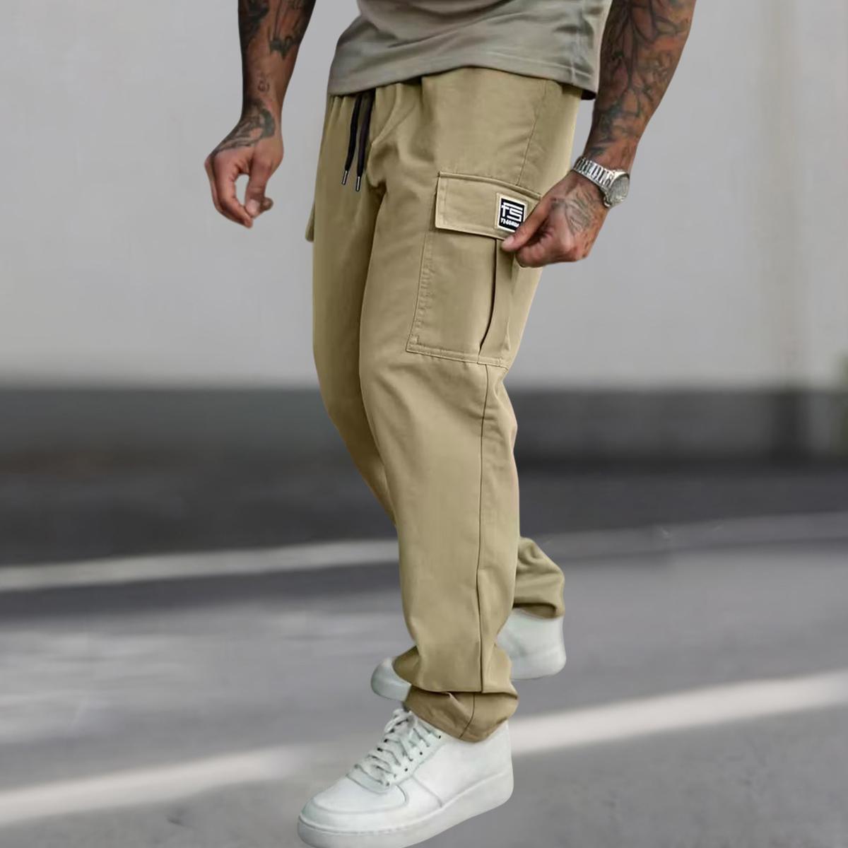 Men's casual work pants, solid color, elastic waistband, and multiple practical pockets suitable for outdoor work and leisure sports wear, men's casual pants, men's long pants