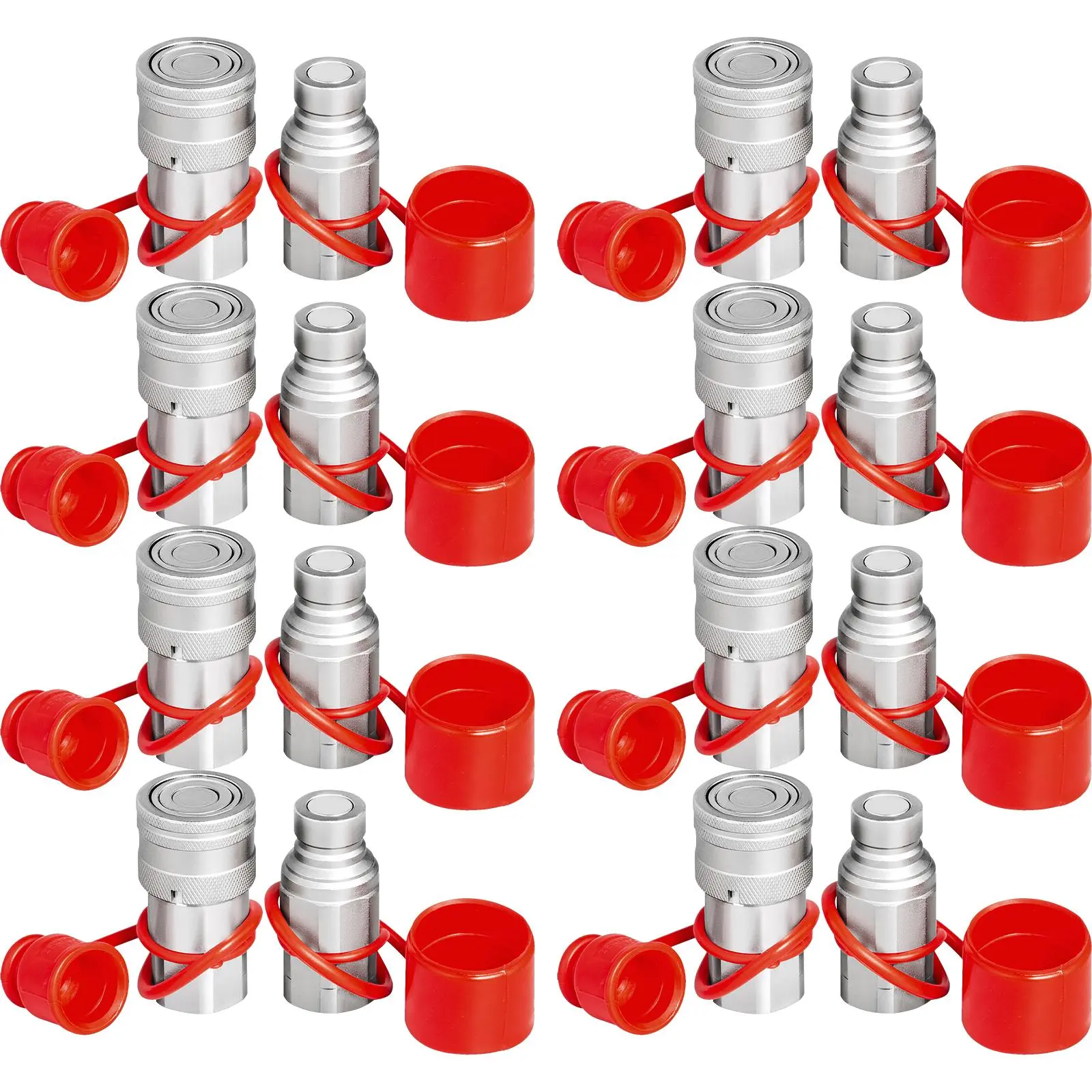 【summerfinds】VEVOR Skid Steer Hydraulic Quick Connect 1/2\" Body Hydraulic Coupler 1/2\" NPT Hydraulic Coupling Quick Connect 8 Pairs Hydraulic Quick Coupler 27.6 MPa (ISO 16028) (8 Pairs)