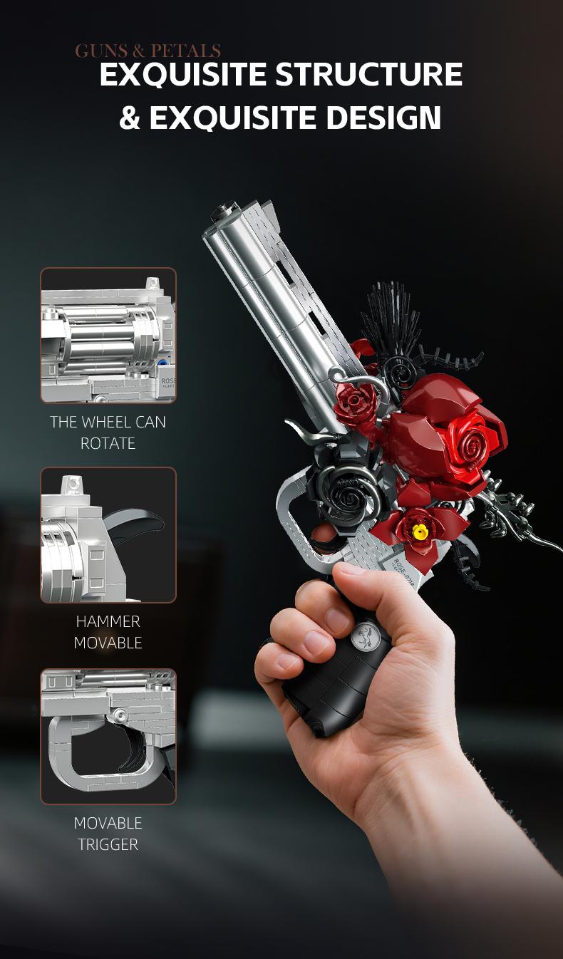 Guns & Petals Building Set Revolver Model Desktop Decoration Gothic Dark Romantic Style Ornament Movable Mechanical Parts Suitable for Home Decor Enthusiasts Guns & Petals Building Set Revolver Model Desktop Decoration Gothic Dark Romantic Style Ornament Movable Mechanical Parts Suitable for Home Decor Enthusiasts