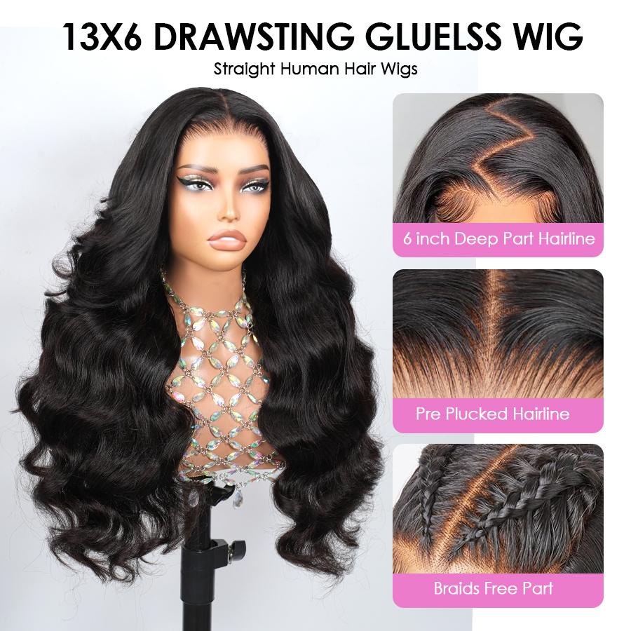Pizazz Hair 220% Density Body Wave HD Transparent 13x6 Pre Cut Lace Wigs With Drawstring Pre Plucked Lace Frontal Human Hair Wigs